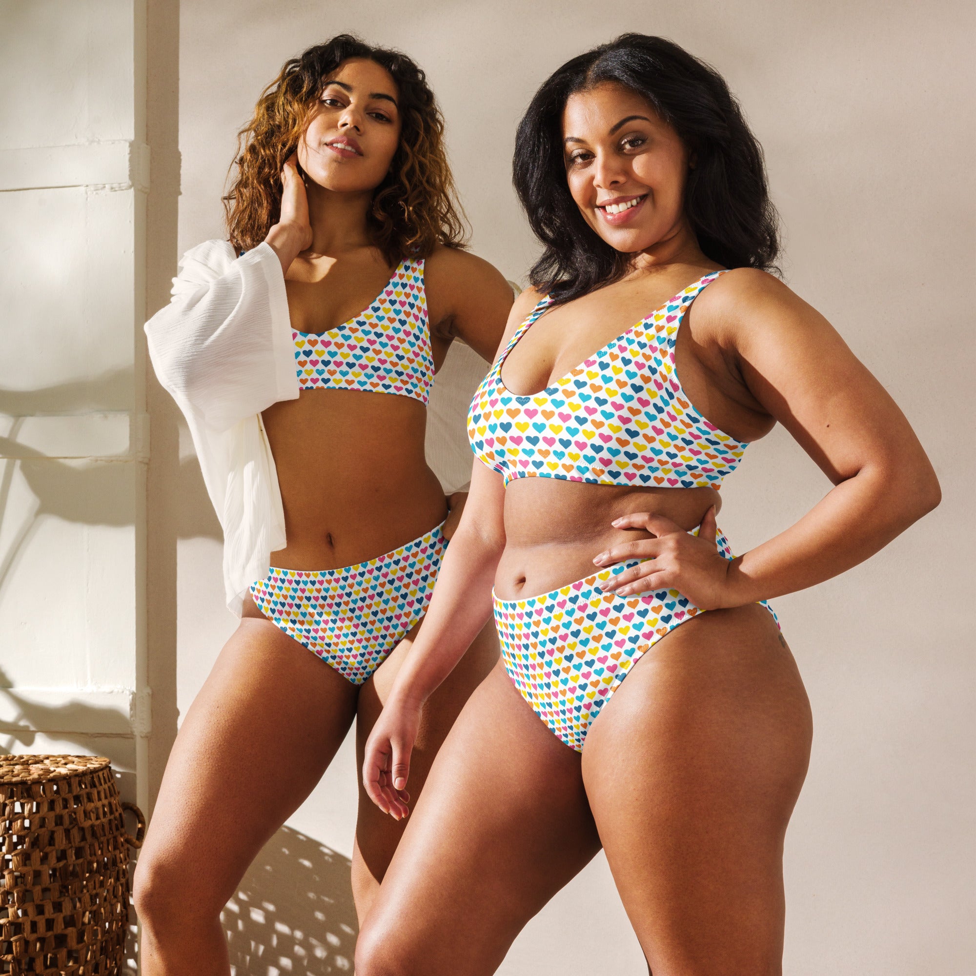 Rainbow Hearts High-waisted Recycled Bikini