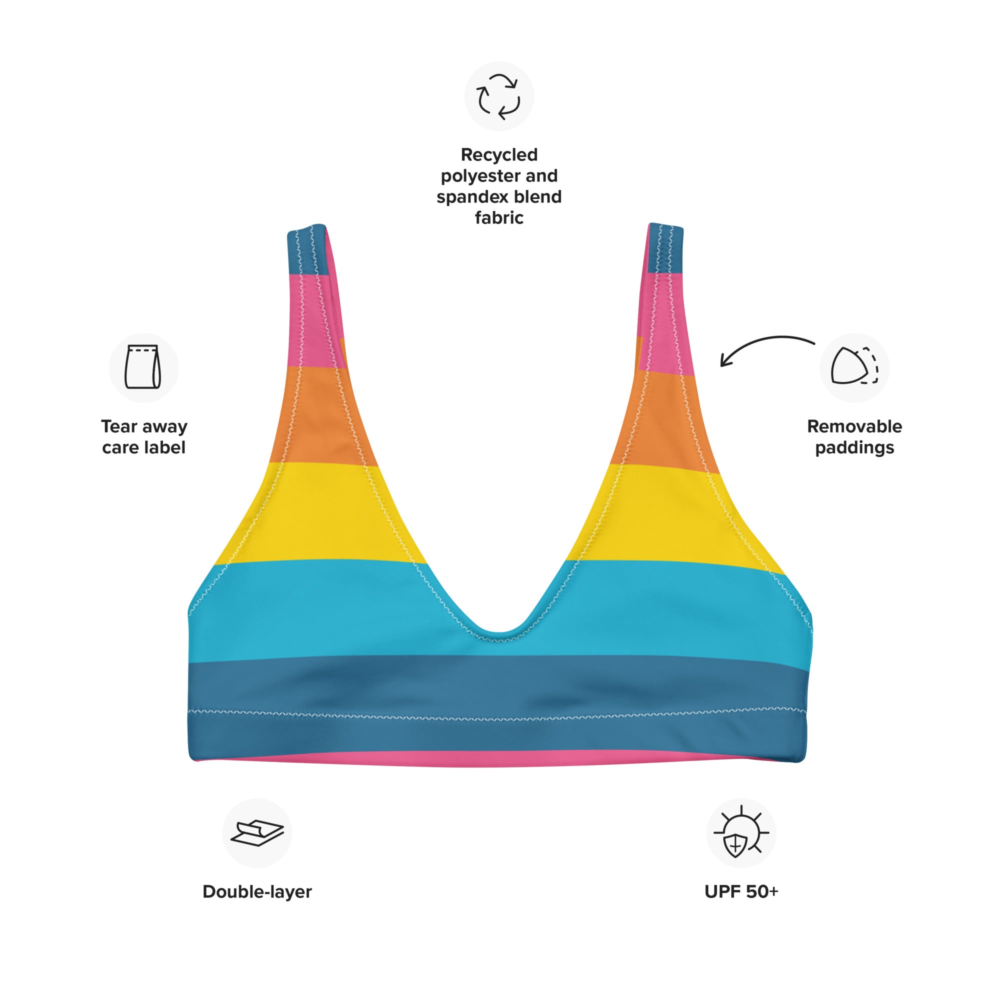 Summer Rainbow Recycled Padded Bikini Top