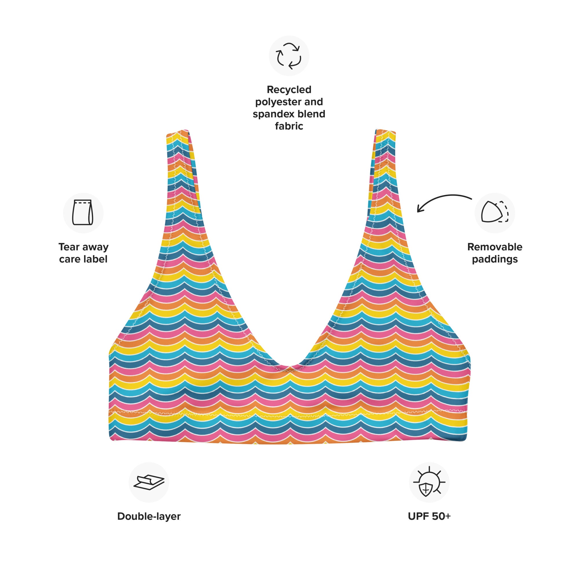 Summer Rainbow Recycled Padded Bikini Top