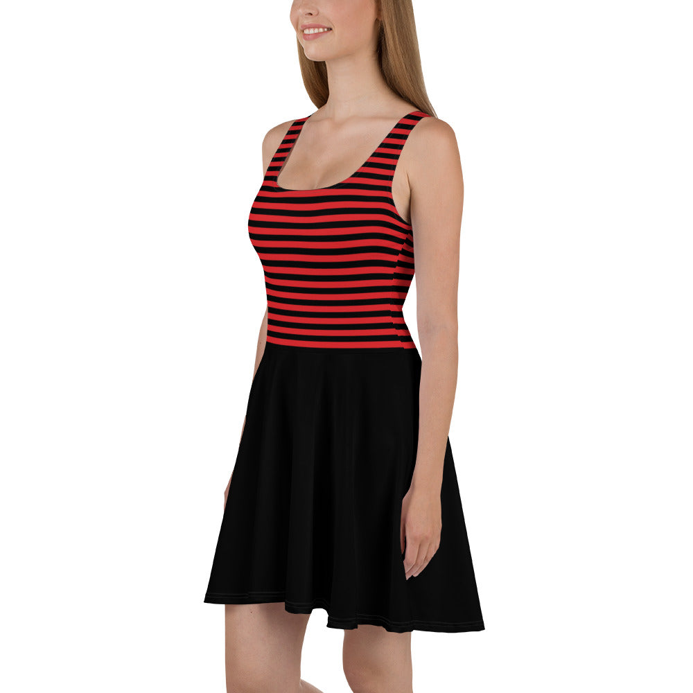 Classic Red and Black Striped Sleeveless Skater Dress