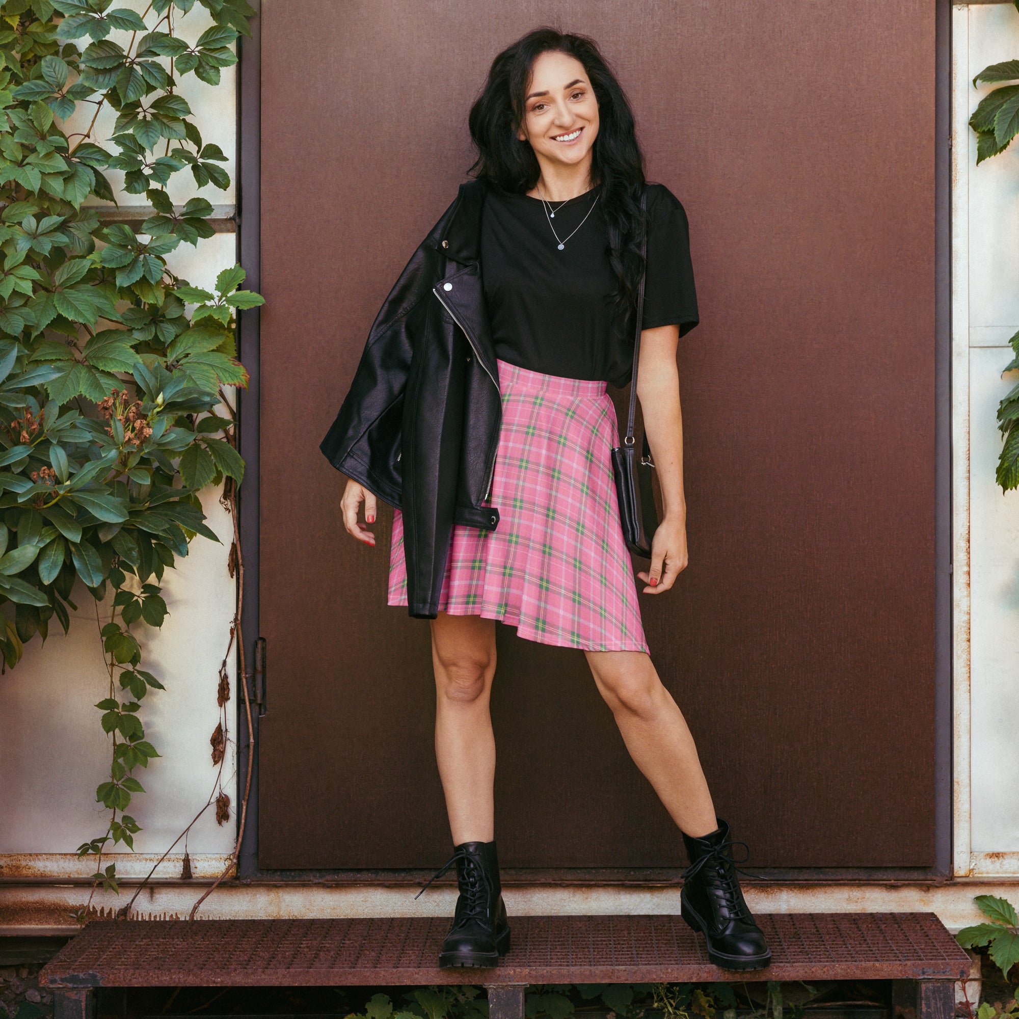 Pink Plaid Skater Skirt