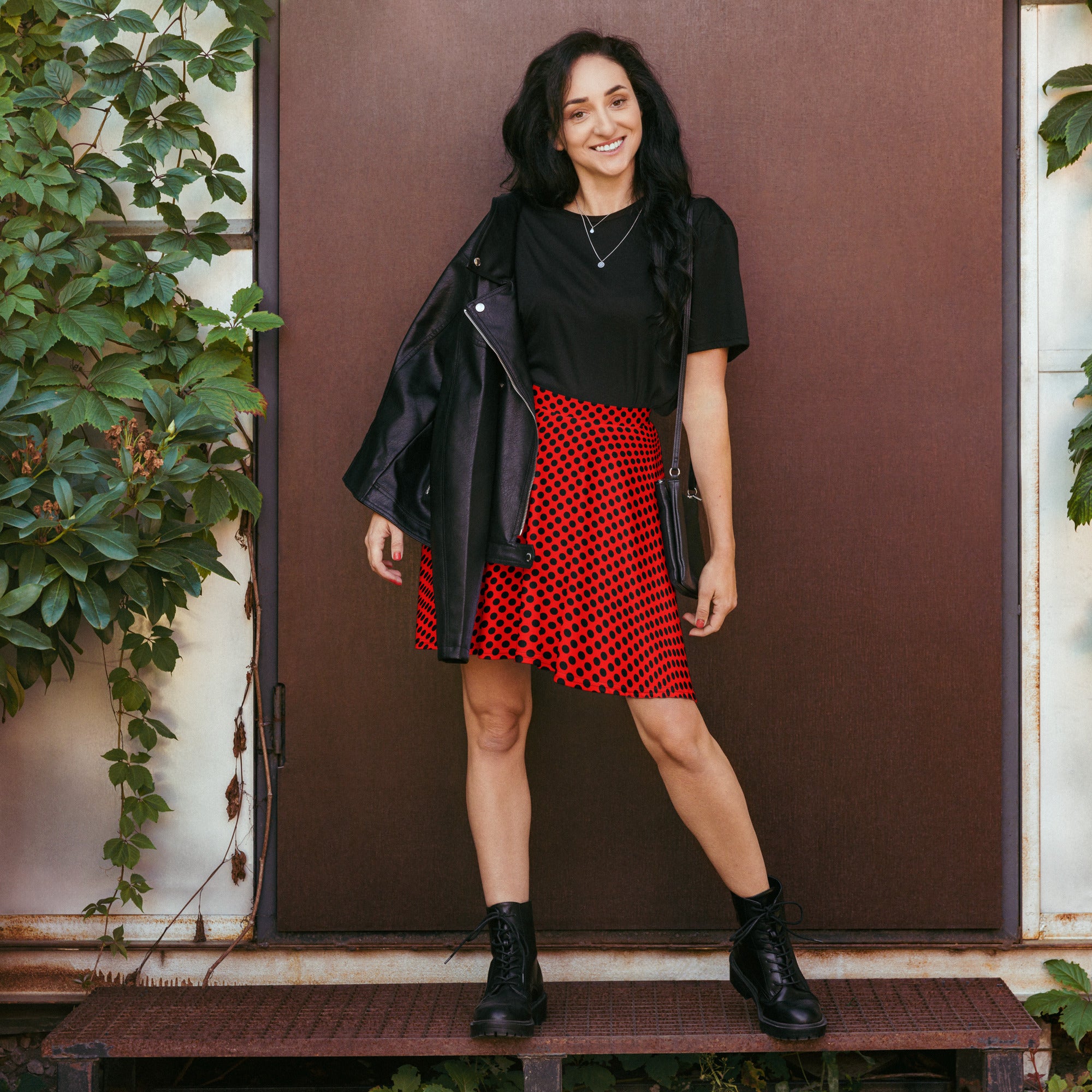 Red and Black Polkadot Skater Skirt