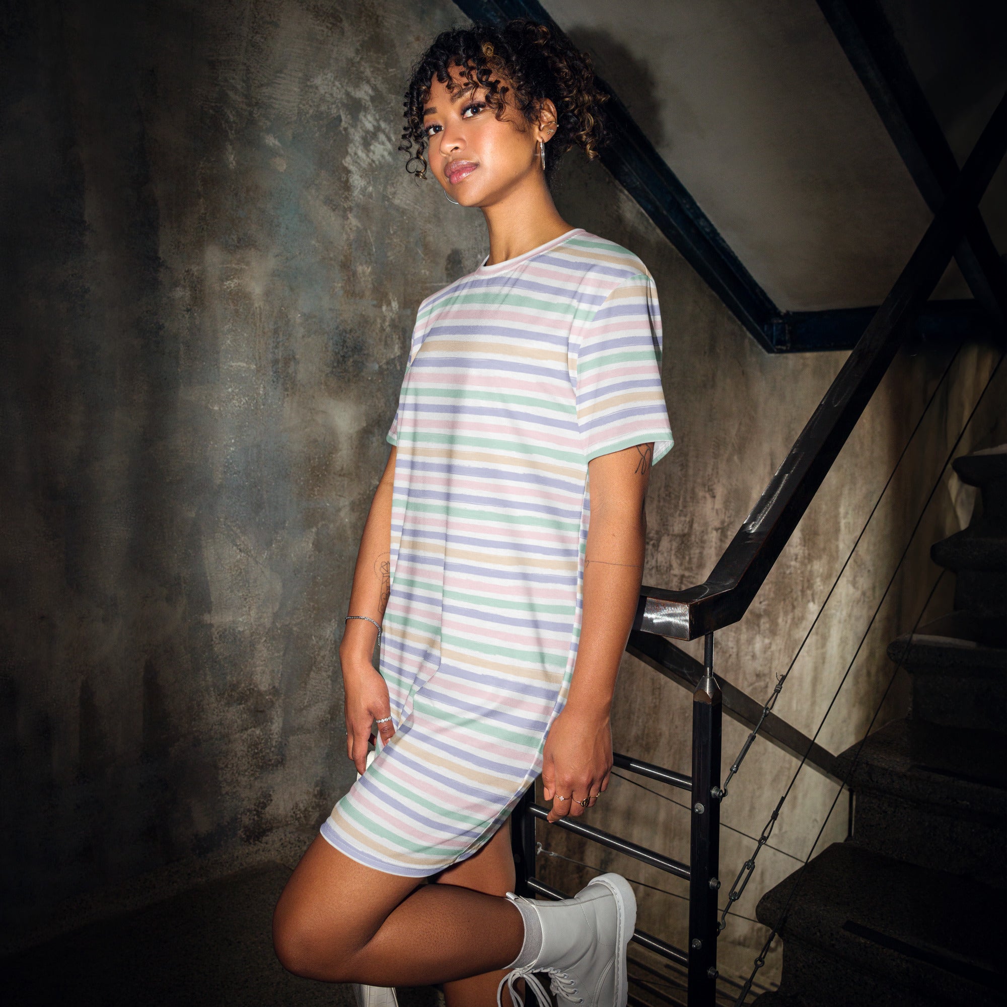 Pastel Stripes T-shirt Dress