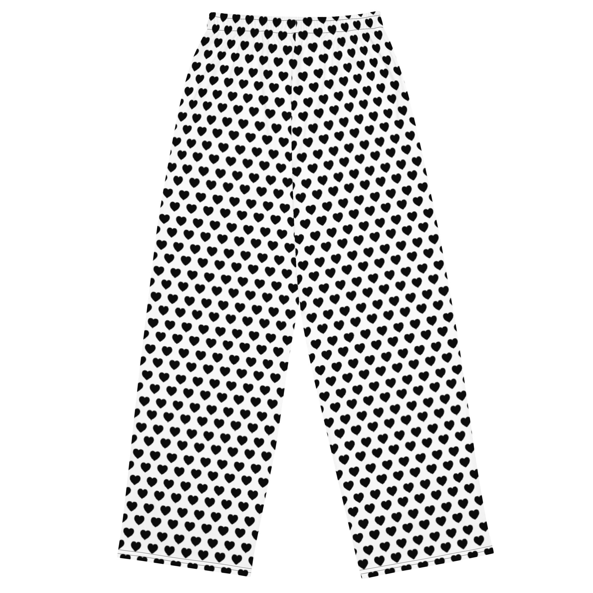 Black and White Polkadot Unisex Wide-leg Pants