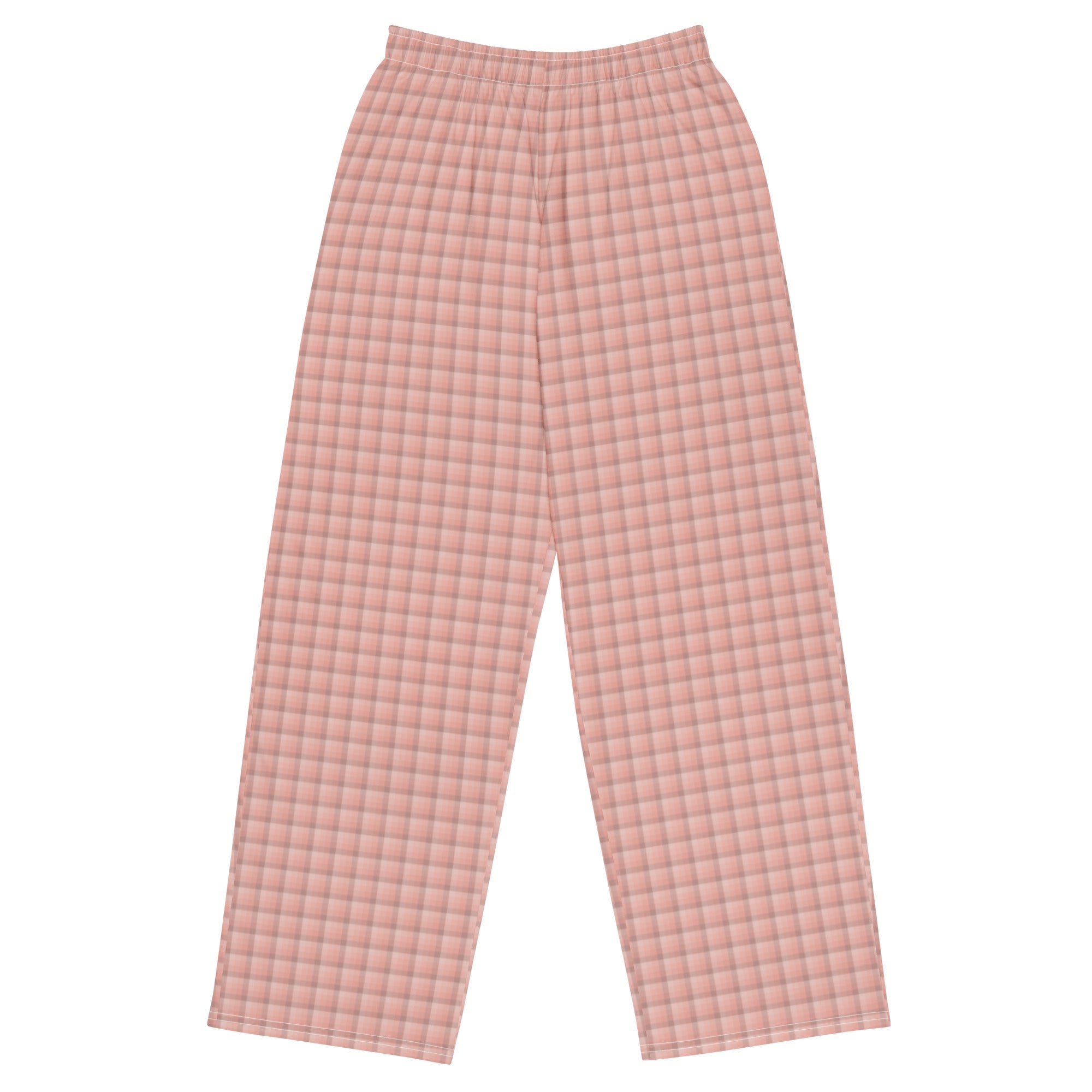 Boho Pink Plaid Unisex Wide-Leg Pants