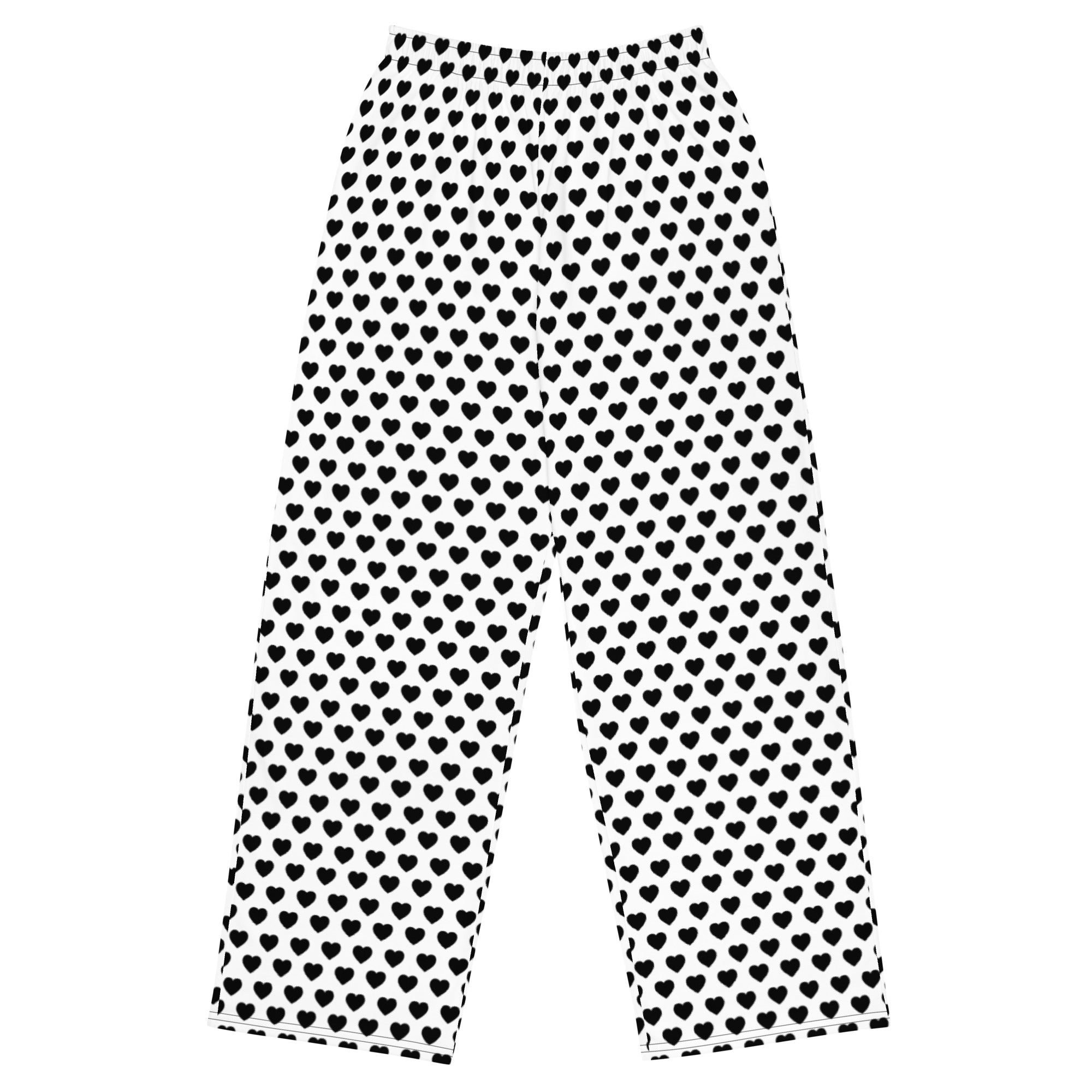 Black and White Polkadot Unisex Wide-leg Pants