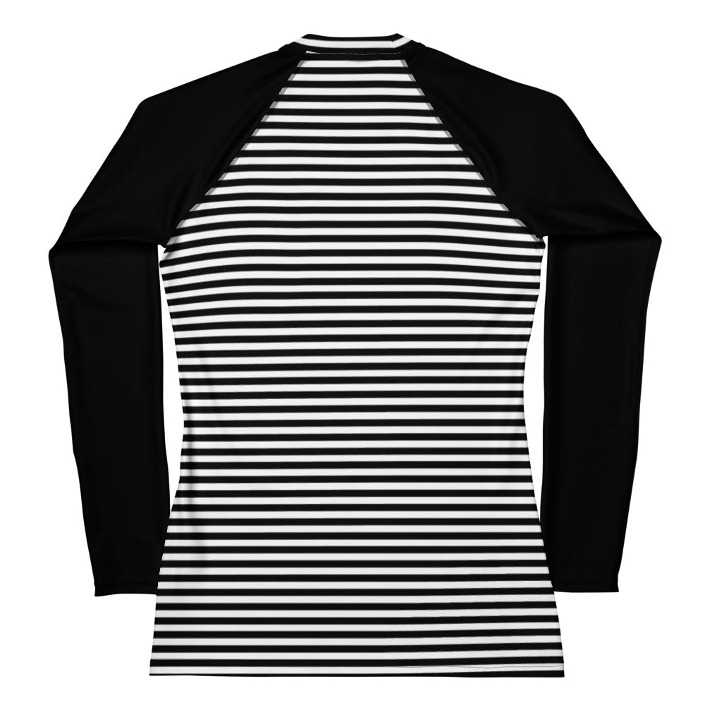 Black and White Striped Women's Rash Guard