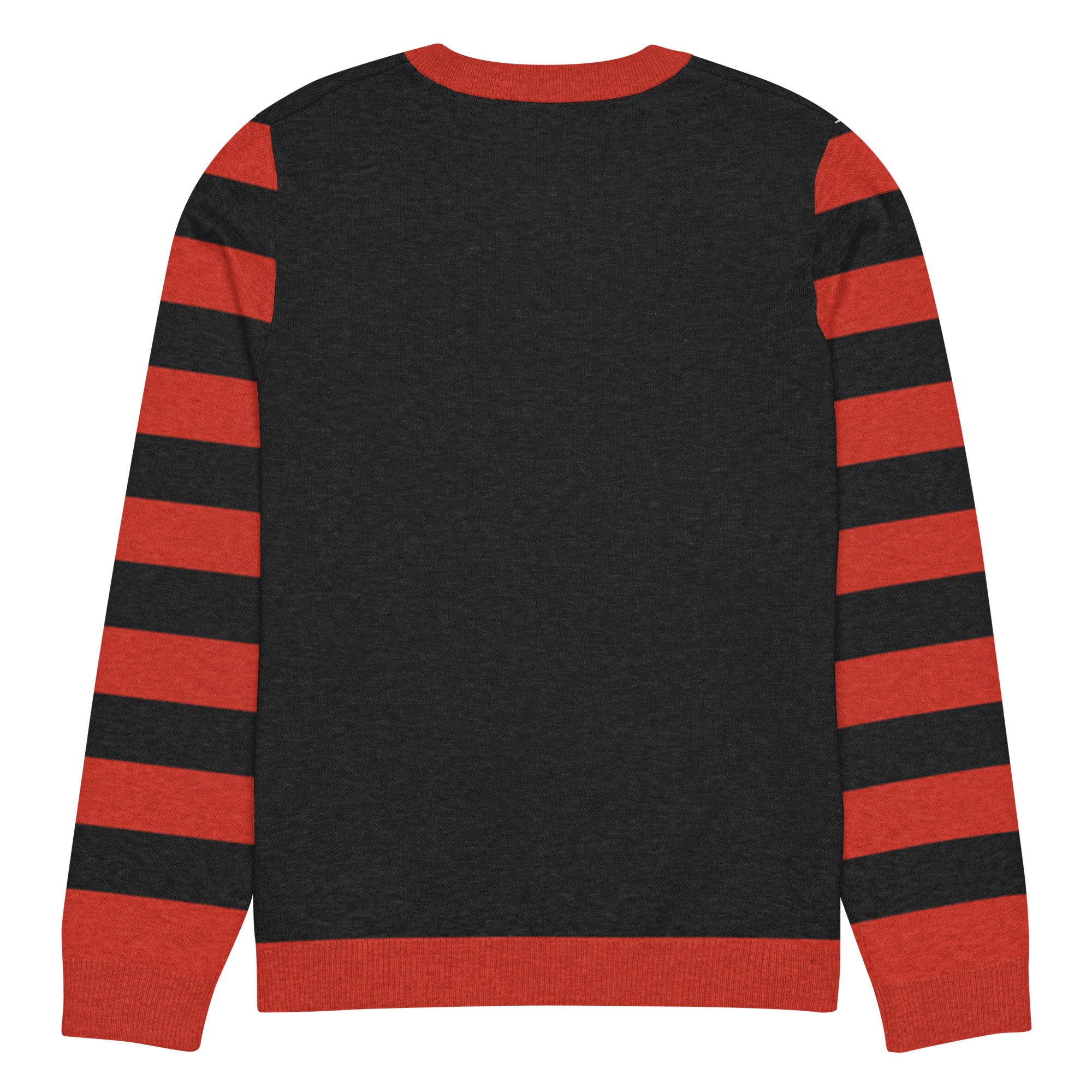 Red and Black Stripe Knitted Crew Neck Sweater