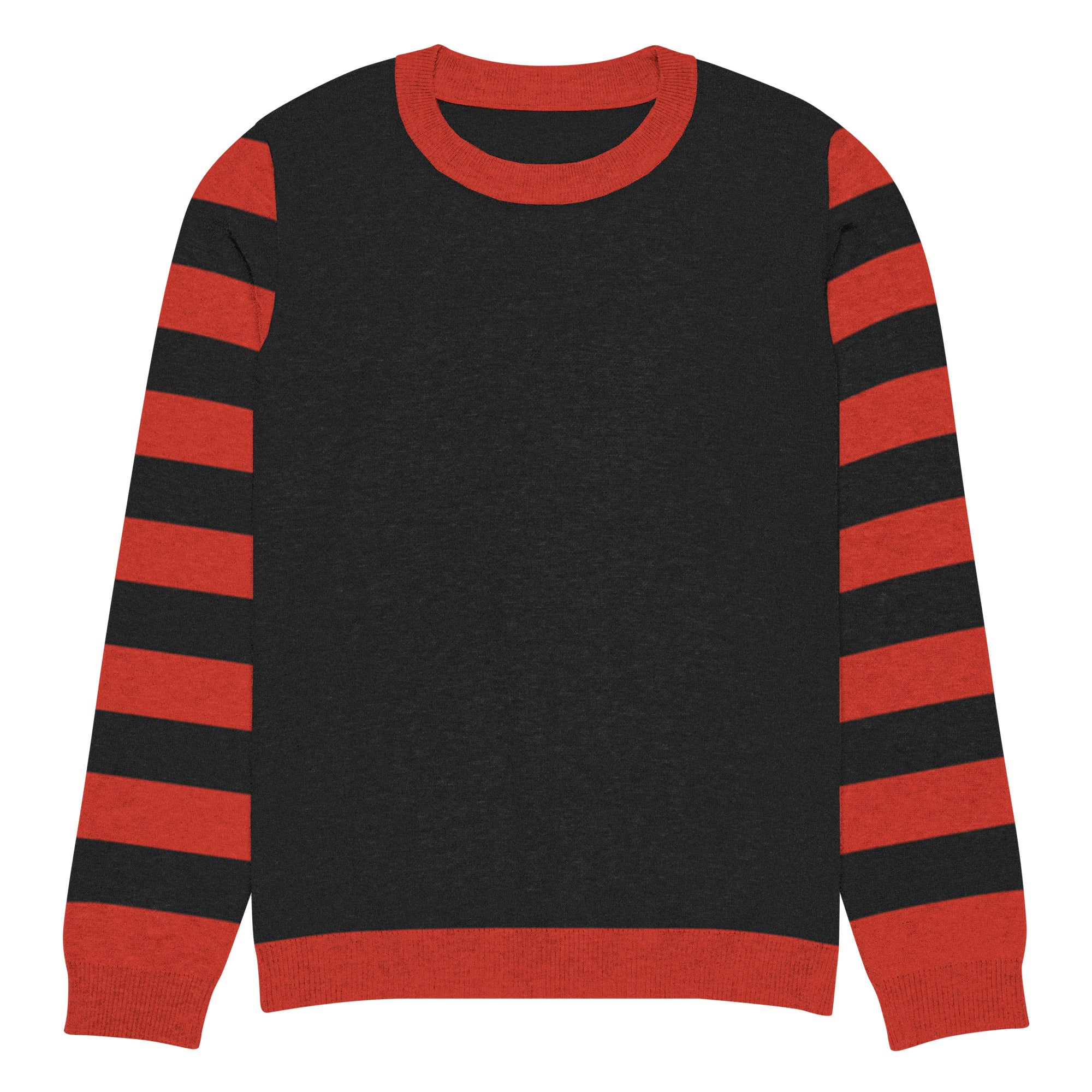 Red and Black Stripe Knitted Crew Neck Sweater