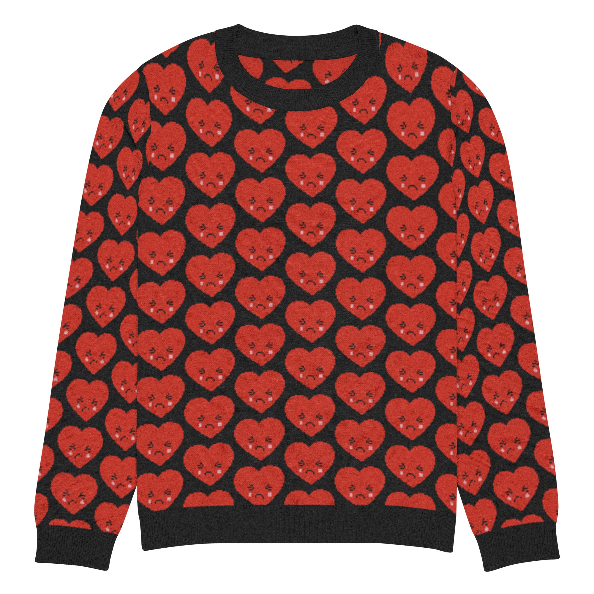 Red Broken Hearts Knitted Crew Neck Sweater