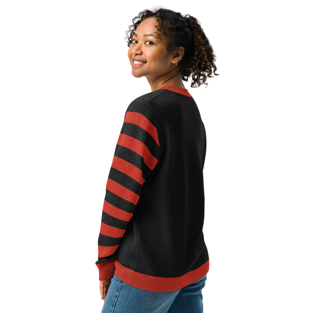 Red and Black Stripe Knitted Crew Neck Sweater