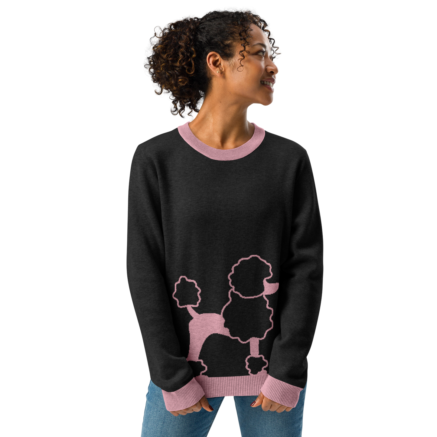 Pink Poodle Knitted Crew Neck Sweater