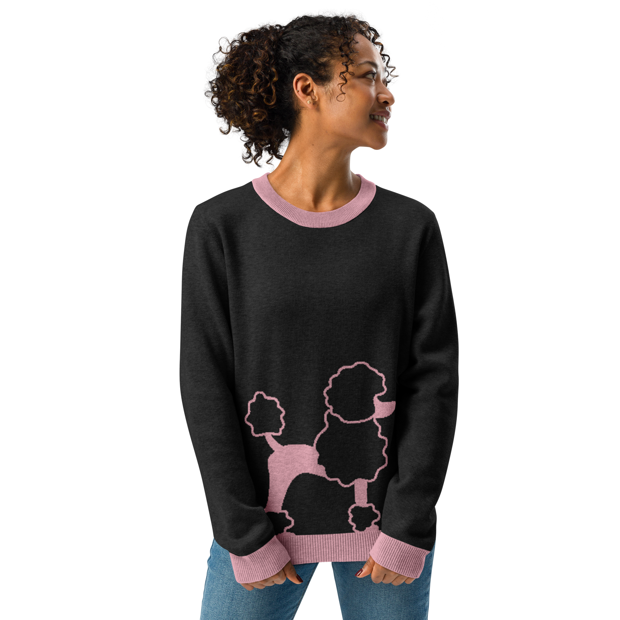 Pink Poodle Knitted Crew Neck Sweater