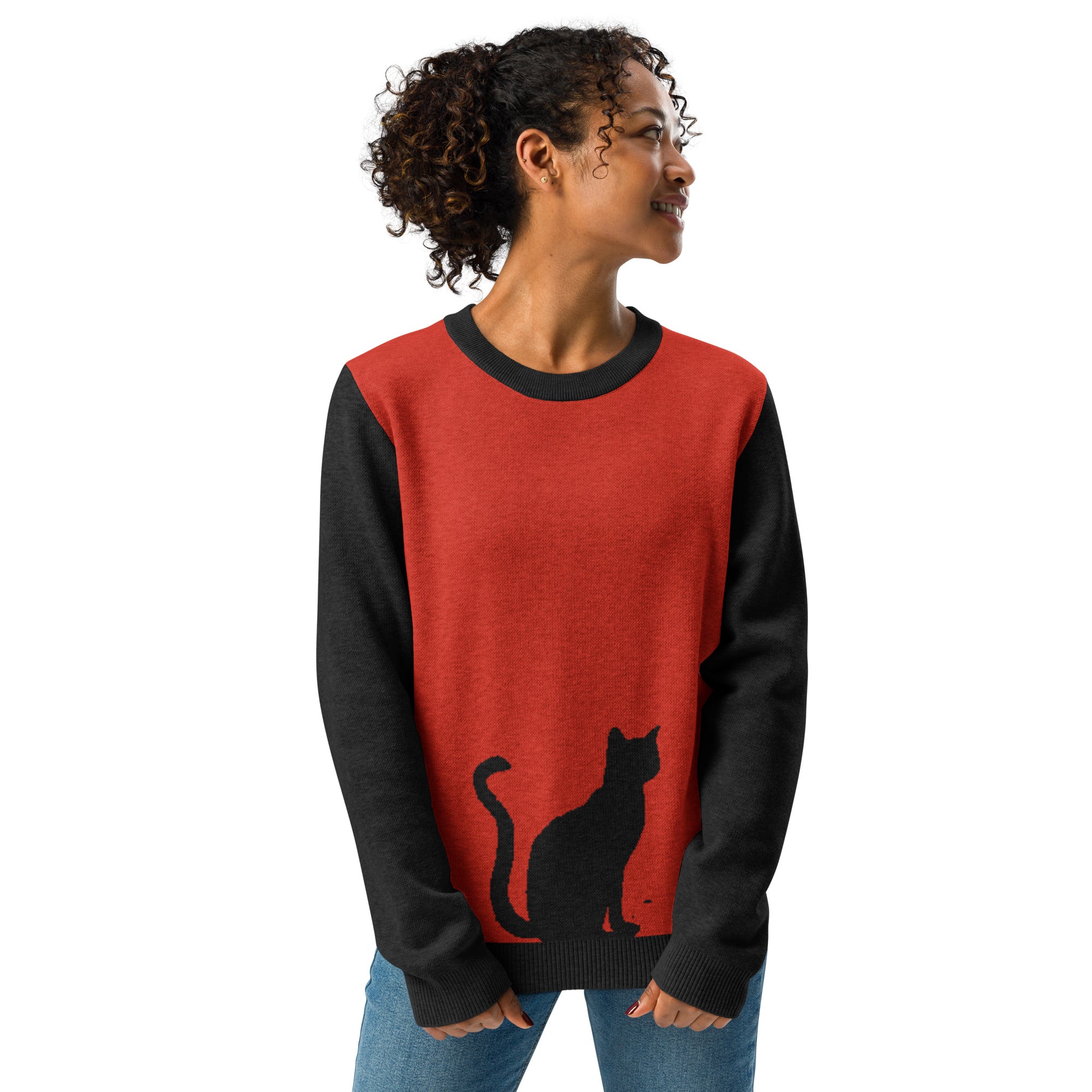 Catting Around Knitted Crew Neck Sweater