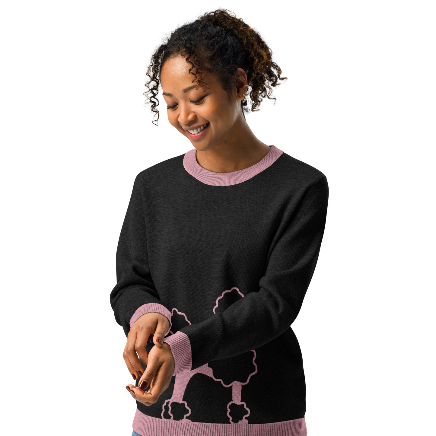 Pink Poodle Knitted Crew Neck Sweater