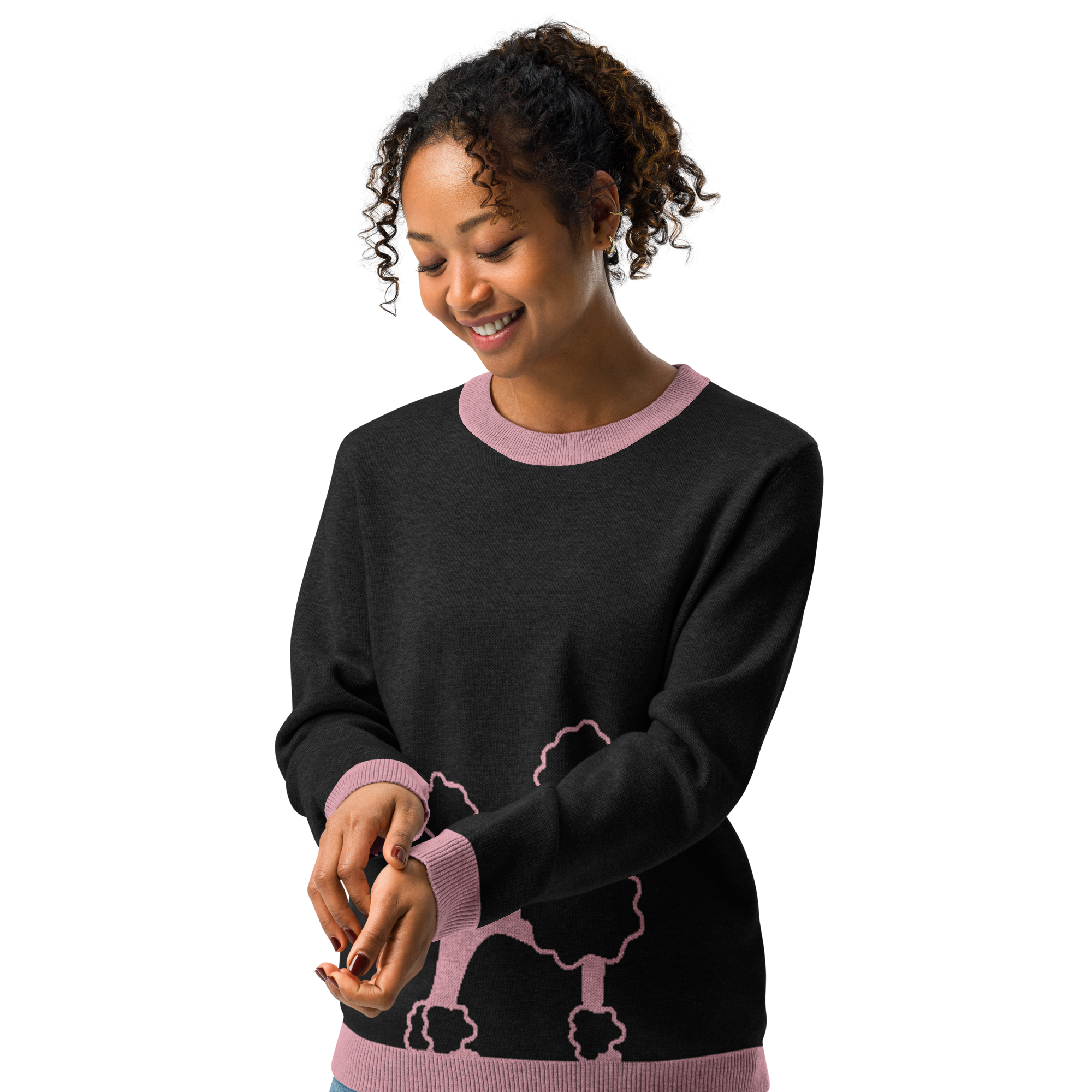 Pink Poodle Knitted Crew Neck Sweater