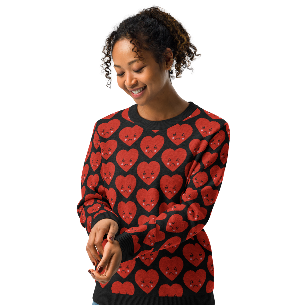 Red Broken Hearts Knitted Crew Neck Sweater