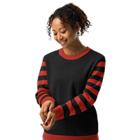 Red and Black Stripe Knitted Crew Neck Sweater