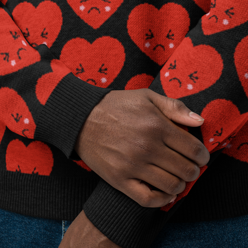 Red Broken Hearts Knitted Crew Neck Sweater