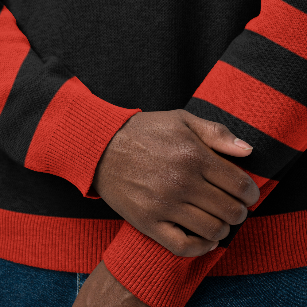 Red and Black Stripe Knitted Crew Neck Sweater