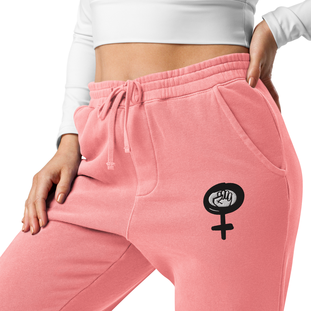 Embroidered Feminist Symbol Garment Dyed Sweatpants - Unisex Off-Duty Celebrity Style