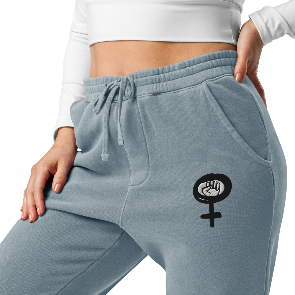 Embroidered Feminist Symbol Garment Dyed Sweatpants - Unisex Off-Duty Celebrity Style
