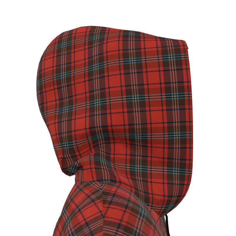 Chic Red Plaid Water-Resistant Hooded Rain Jacket
