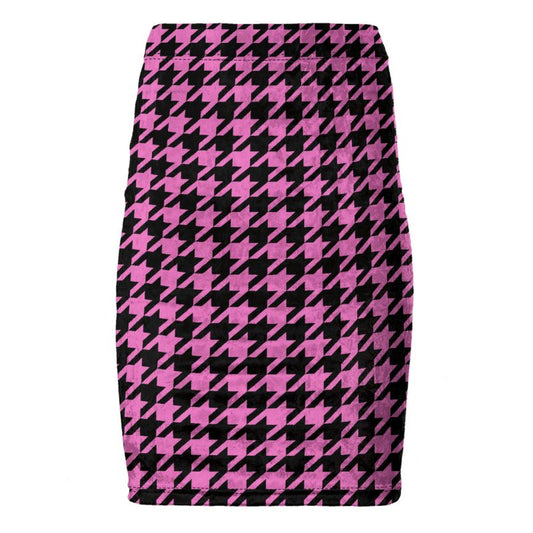 Pink and black houndstooth pattern skirt