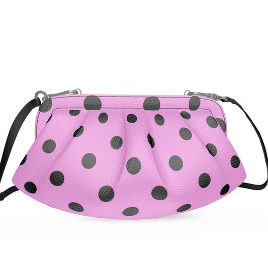 Black and Pink Polkadot Pleated Crossbody Bag - Genuine Leather - Day to Night Essential