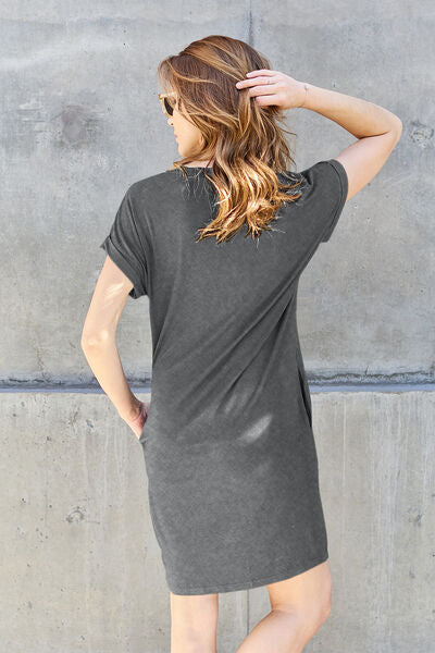 Basic Bae Full-Size Round Neck T-Shirt Dress with Pockets