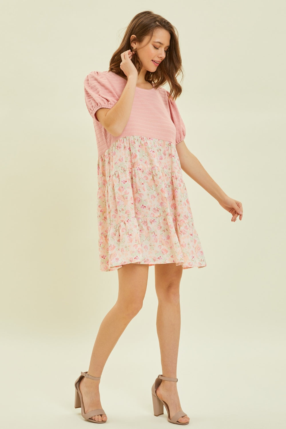 HEYSON Full Size Round Neck Floral Ruffle Hem Mini Dress - Charming Summer Elegance