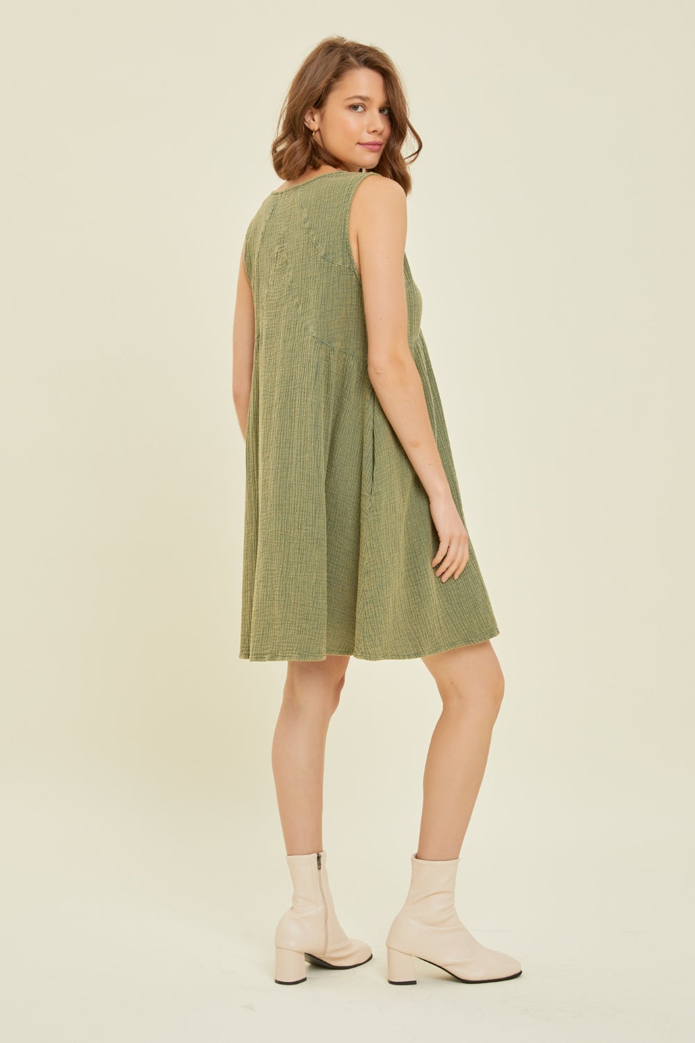 HEYSON Full Size Chic Texture V-Neck Sleeveless Flare Mini Dress - An Elegant Addition to Your Clothing Set