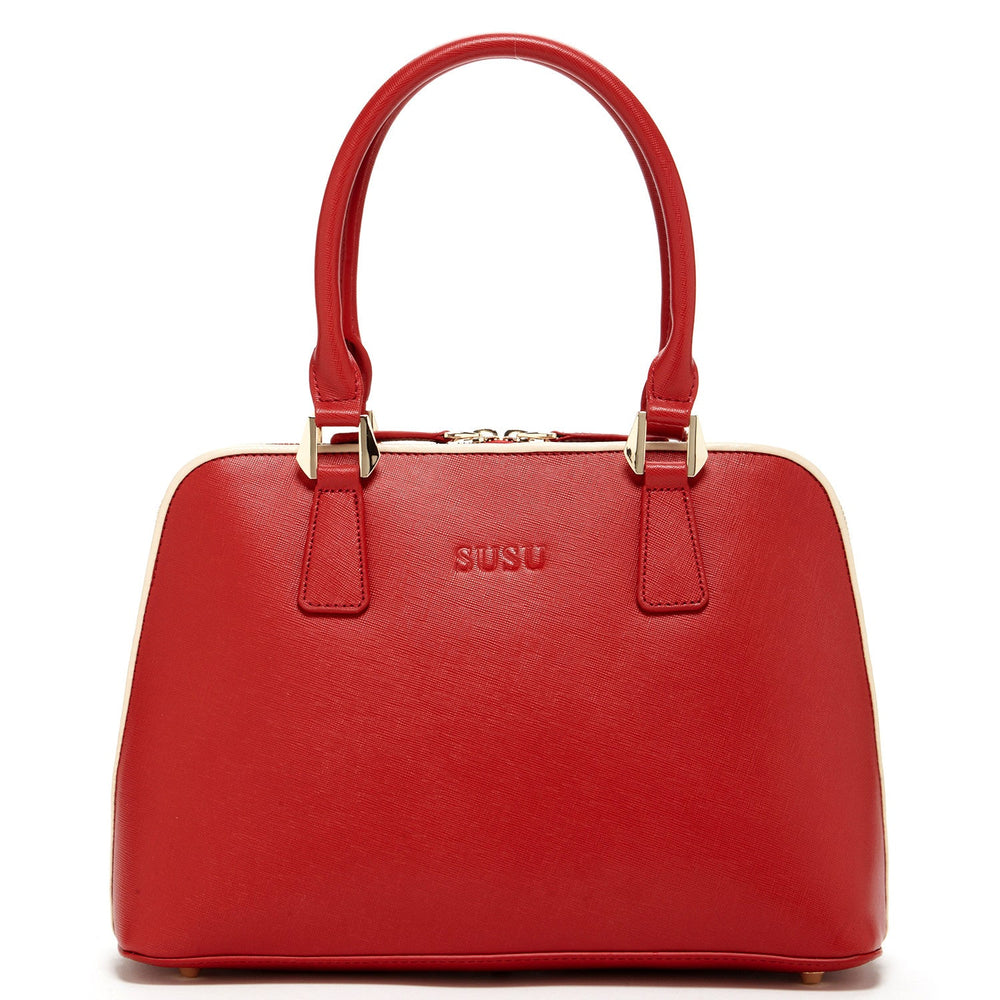 Melissa Red Saffiano Leather Satchel Bag - Classically Structured Elegance for the Modern Woman