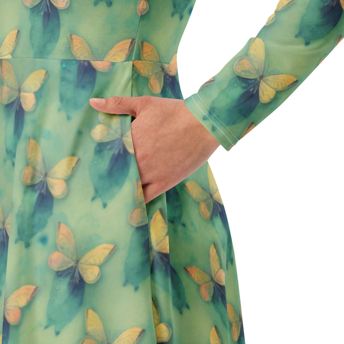 Spring Butterflies long sleeve midi dress