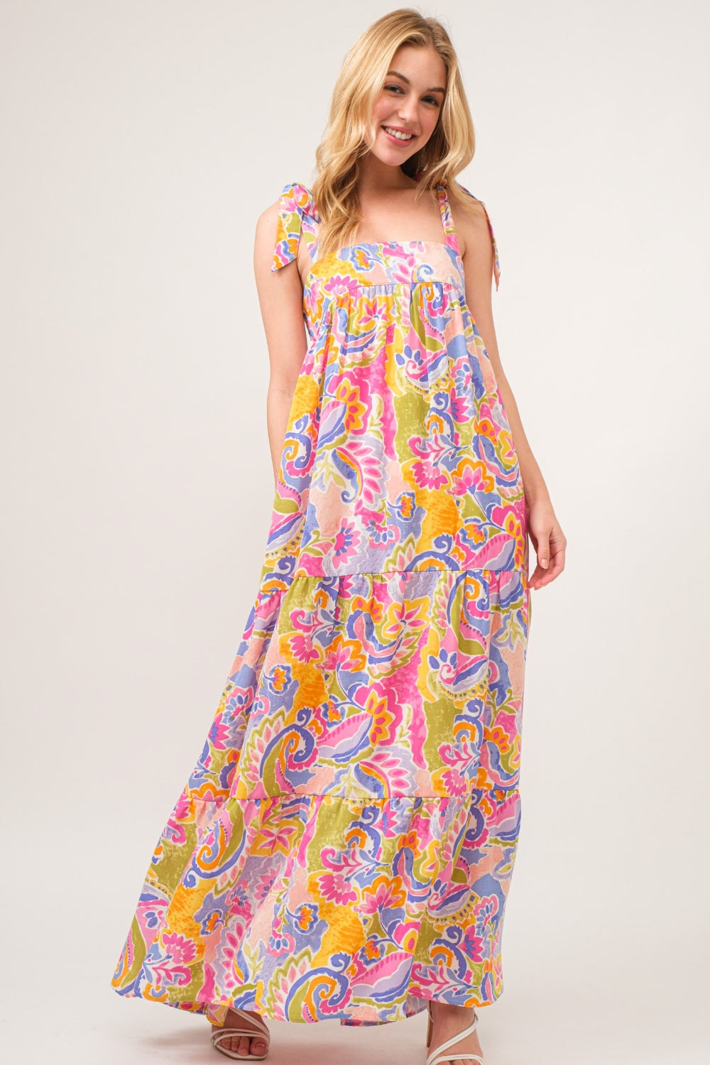 And The Why Full Size Printed Tie Shoulder Tiered Maxi Dress: The Ultimate Summer Fashion Statement