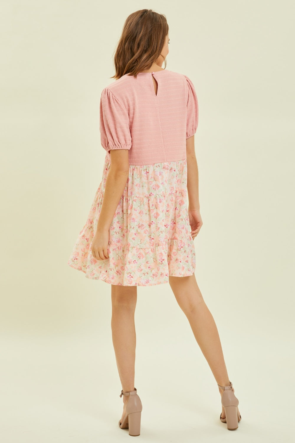 HEYSON Full Size Round Neck Floral Ruffle Hem Mini Dress - Charming Summer Elegance