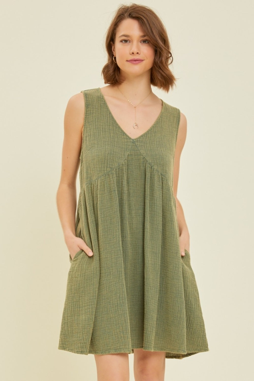 HEYSON Full Size Chic Texture V-Neck Sleeveless Flare Mini Dress - An Elegant Addition to Your Clothing Set