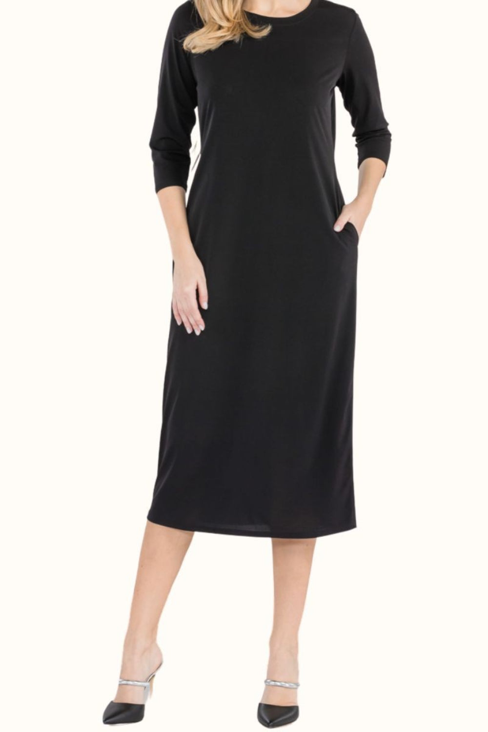 Celeste Elegant Full Size Round Neck Midi Dress - Sophistication Meets Comfort