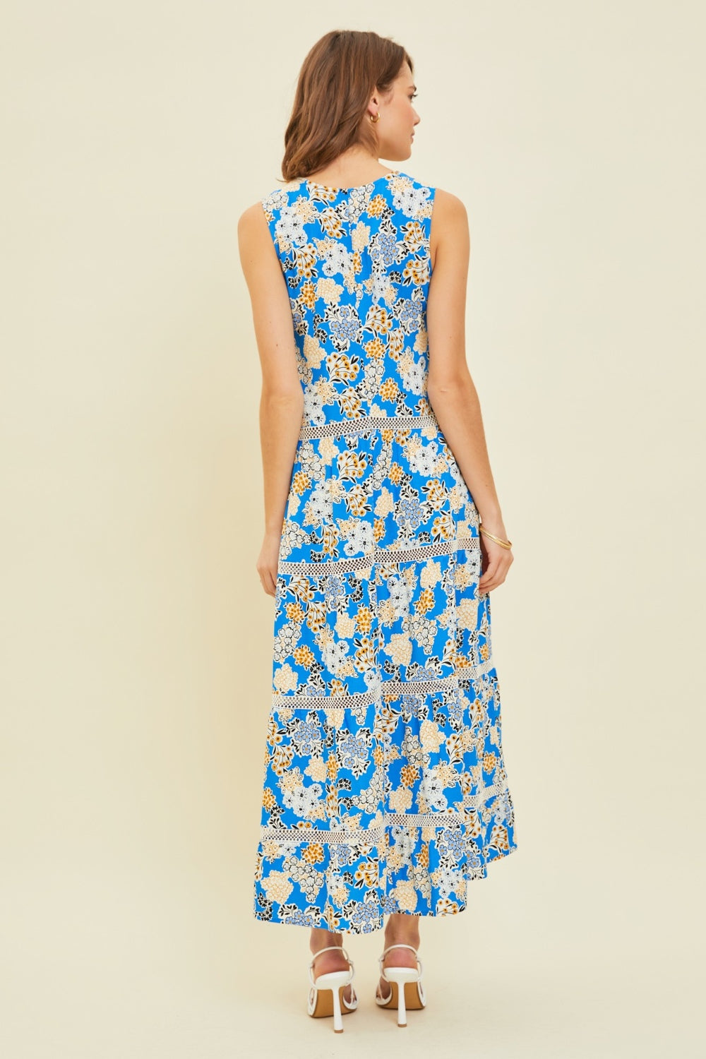 HEYSON Bohemian-Inspired Full Size Printed Crochet Trim Maxi Dress